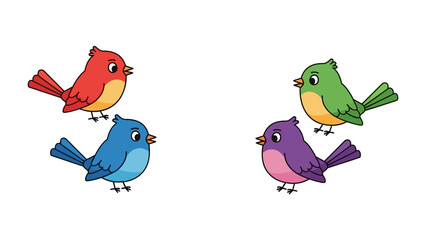 Colorful Birds: Vibrant illustrations of various colorful birds perched together, showcasing nature's delightful palette and charm. 