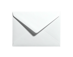 A single, pristine white envelope, casting a shadow on a stark black background