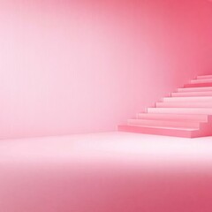 Obraz premium A minimalist, pink interior design featuring a set of steps leading to an empty space.