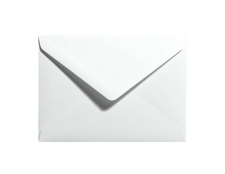 A single, pristine white envelope, casting a shadow on a stark black background - Powered by Adobe