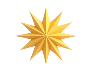 A radiant, golden, twelve-pointed star with sharp angles and a smooth gradient