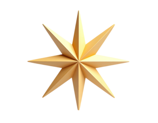 A golden eight-pointed star with a realistic 3D metallic sheen, isolated on black