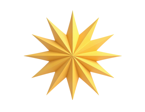 A radiant, golden, twelve-pointed star with sharp angles and a smooth gradient