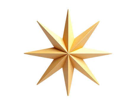 A golden eight-pointed star with a realistic 3D metallic sheen, isolated on black