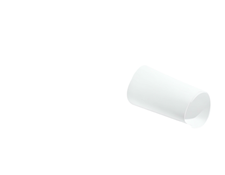 Isometric view of a white, cylindrical, open container