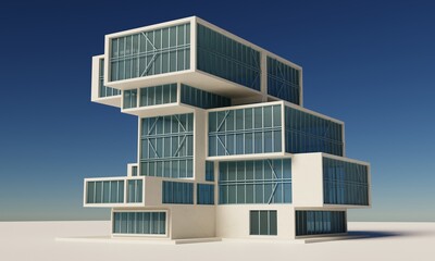 Architectural office building 3d tower rendering wallpaper background