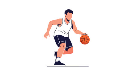 Dynamic basketball player dribbling with focus and determination isolated on white background showcasing athletic prowess and skill