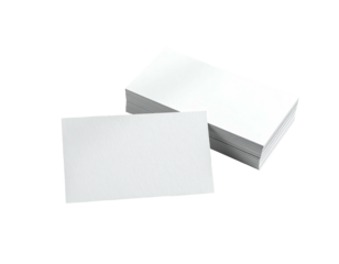 Stack of blank, white rectangular cards with one card placed in front