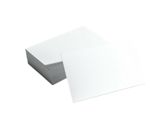 Stack of rectangular blank cards, one set apart, against a solid black background