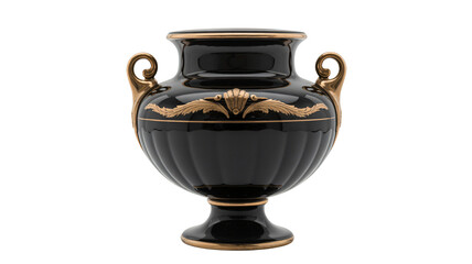 Elegant black urn with ornate gold accents and handles