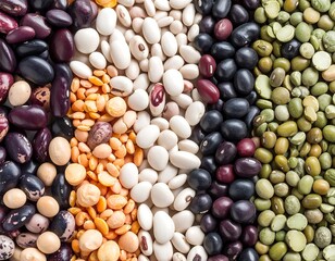 Colorful assortment of various beans and legumes