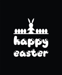 Happy easter text with bunny and eggs silhouette on black background