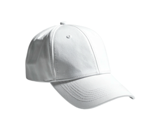 White baseball cap with a curved brim, angled slightly to the left