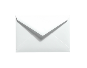 Frontal view of a plain white envelope on a black background, shadow cast