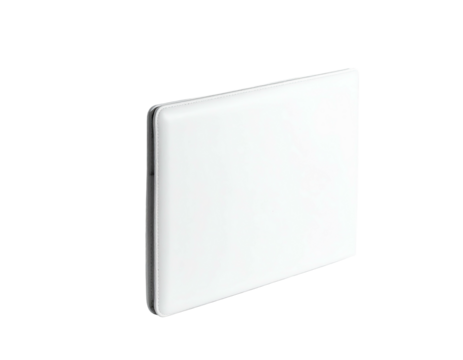A sleek, rectangular, white panel with rounded edges against a dark background