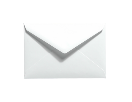 Frontal view of a plain white envelope on a black background, shadow cast