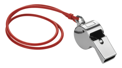 Silver whistle with red cord, a symbol of authority and decision making