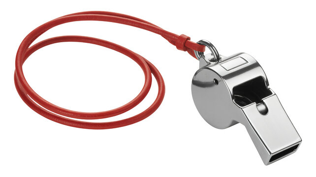 Silver whistle with red cord, a symbol of authority and decision making