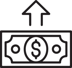 Simple line icon of a dollar bill with an upward arrow indicating growth