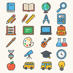 Scientific instruments and tools in a clean, modern, and colorful flat design style