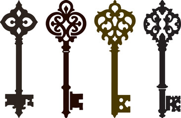 Ornate Victorian Key Color Vector Design Collection