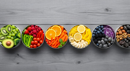 Stunning array of colorful fresh fruits, vegetables, and superfoods promoting healthy vibrant living