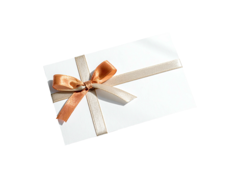 White rectangular card with a decorative ribbon tied in a bow