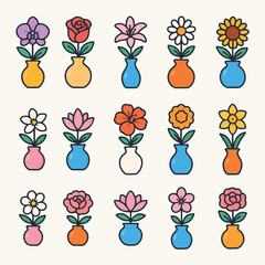 Set of flower and flower vase vector illustration