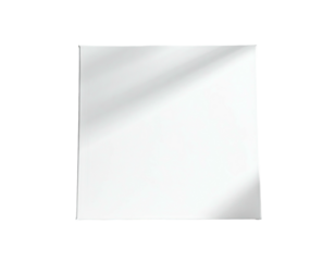 Square glass panel, reflecting light, against a stark black background