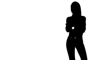 Bold silhouette of a confident woman standing with arms crossed, conveying strength and empowerment for business, fashion, or social justice themes