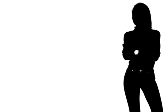 Bold silhouette of a confident woman standing with arms crossed, conveying strength and empowerment for business, fashion, or social justice themes