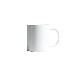 Simple white ceramic mug with handle, isolated on a deep black background