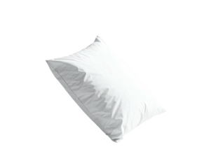 A white rectangular pillow in the air, isolated against a black background