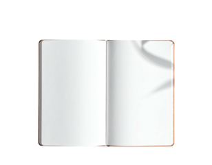 Open notebook with blank pages, a shadow cast over the right