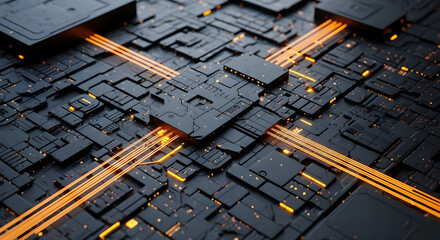 High tech motherboard with glowing pathways for modern technology and future innovations of circuit board design