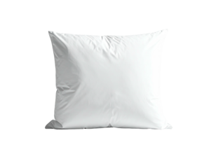 A close-up of a square, white pillow with slight creases, against a black backdrop
