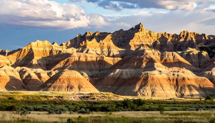 Colorful badlands landscape at sunset