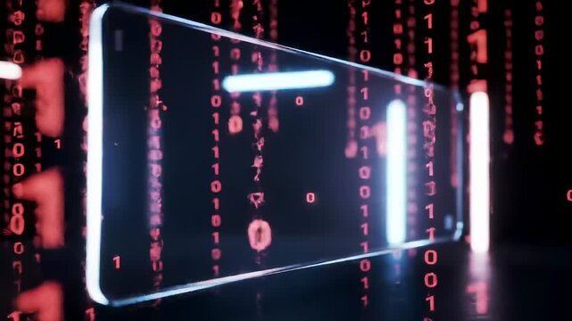 Futuristic digital technology interface with glowing binary code display abstract design