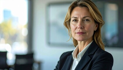 Portrait of serious middle aged business woman thinking on business challenge. 
