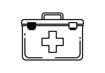 First aid kit, essential medical supplies for emergencies healthcare, simple line art vector illustration