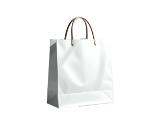 White paper gift bag with rope handles, isolated on a black background