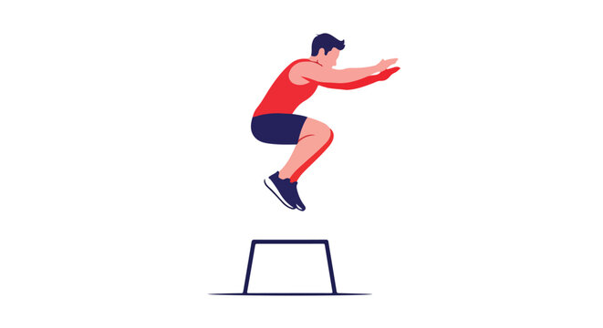 Athletic man performing box jump exercise with determination and energy showcasing strength and athleticism representing fitness routines in