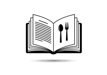 Open cookbook spoon fork for culinary recipes cooking instructions illustration