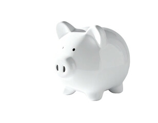 Shiny white ceramic piggy bank on black background, capturing light