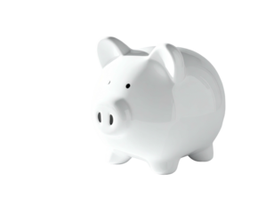 Shiny white ceramic piggy bank on black background, capturing light
