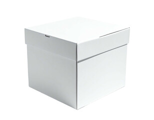 Isolated white cardboard square box with closed lid on a black background