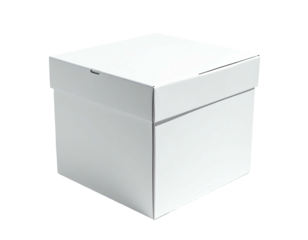 Isolated white cardboard square box with closed lid on a black background