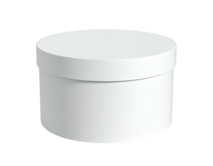A plain, round white container with a lid, against a solid black background
