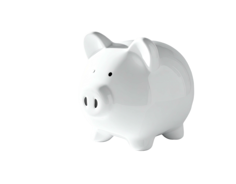 Shiny white ceramic piggy bank on black background, capturing light