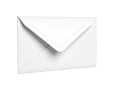 A white, closed envelope casting a subtle shadow against a stark black background